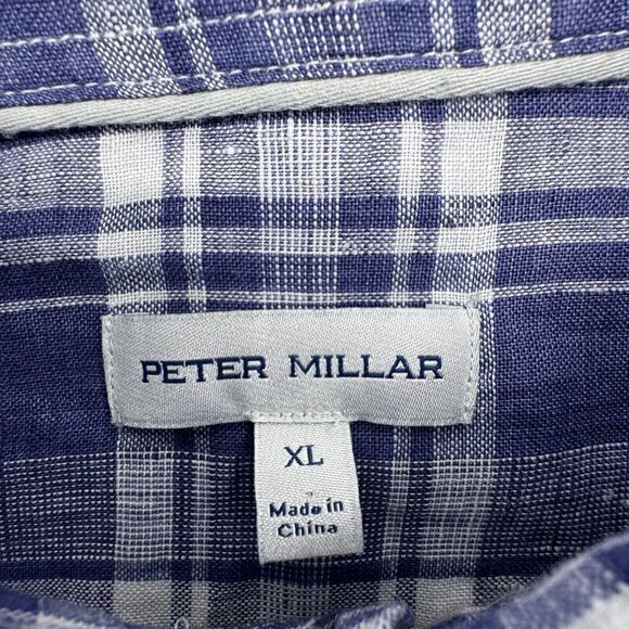 Peter Millar Crown Crafted XL Men's Long Sleeve Button Down Plaid Linen‎ Shirt - Picture 3 of 9